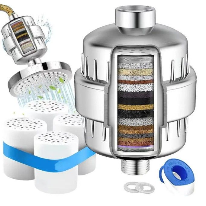 6 Inch 5-Mode Adjustable Shower Head with 20-Stage Filter - High Pressure Spray Nozzle for Bathroom Spa - Silver 6 Inch with 3 Replacement Filters