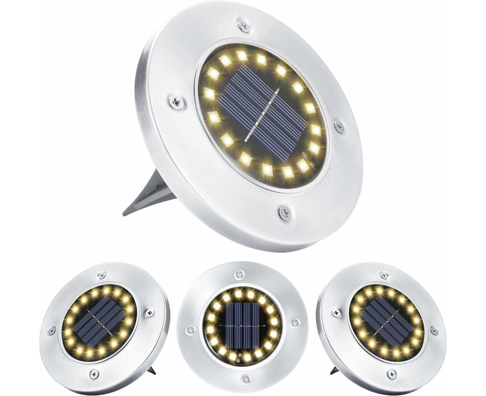 Outdoor Solar Buried Lights, 16 Led Warm White Waterproof Stainless Steel Spotlights For Patio, Yard Garden Path, Garage Walkway Decoration