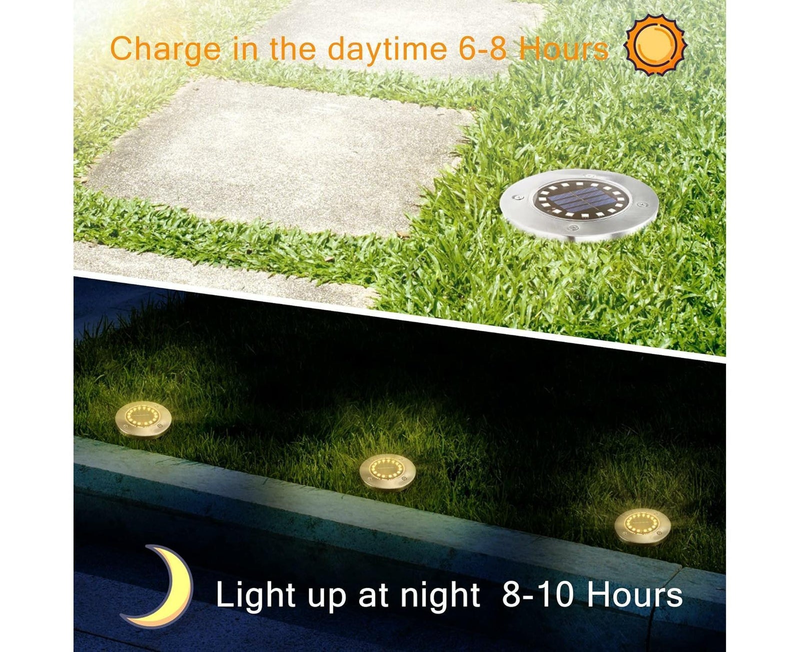 Outdoor Solar Buried Lights, 16 Led Warm White Waterproof Stainless Steel Spotlights For Patio, Yard Garden Path, Garage Walkway Decoration