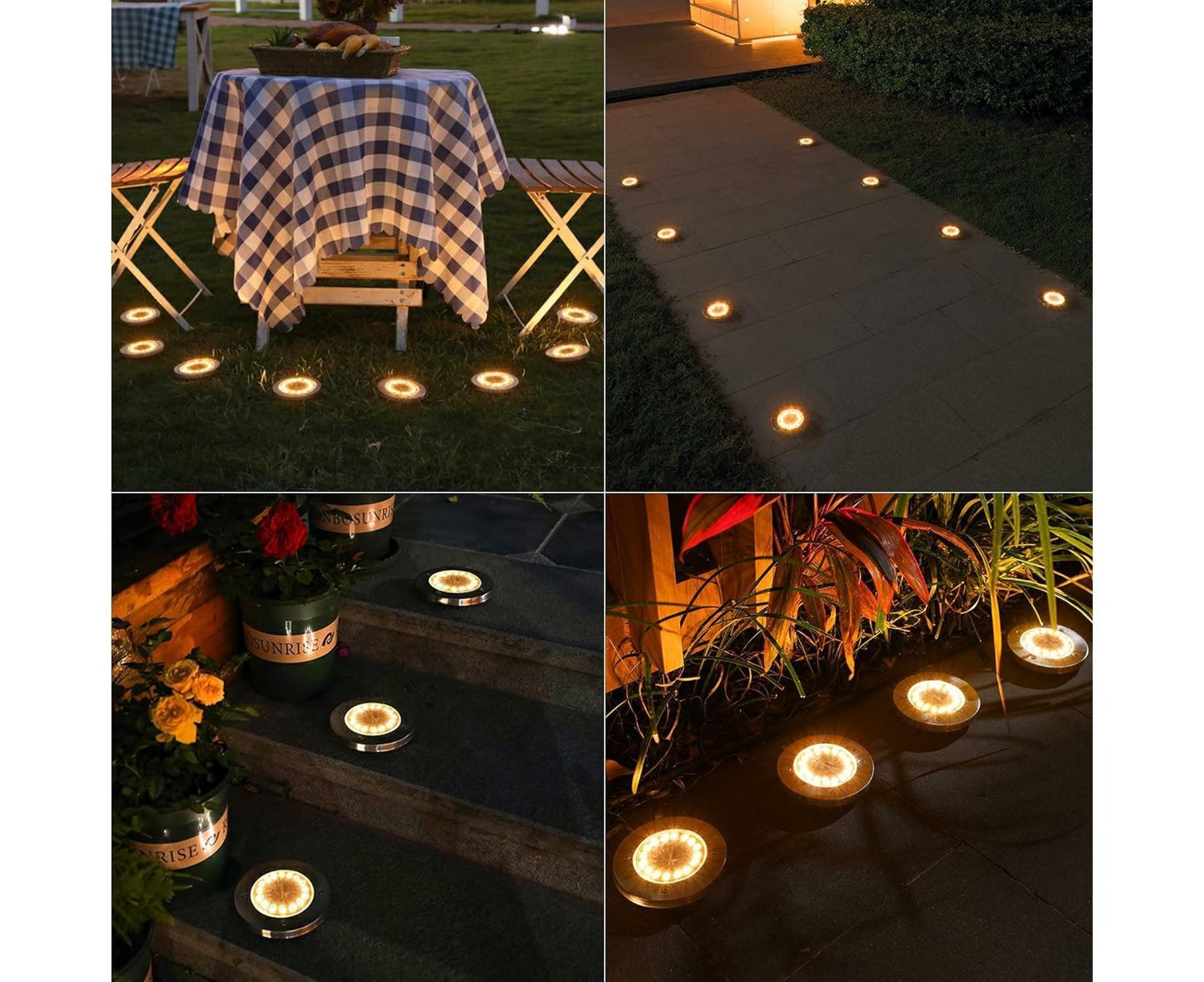 Outdoor Solar Buried Lights, 16 Led Warm White Waterproof Stainless Steel Spotlights For Patio, Yard Garden Path, Garage Walkway Decoration