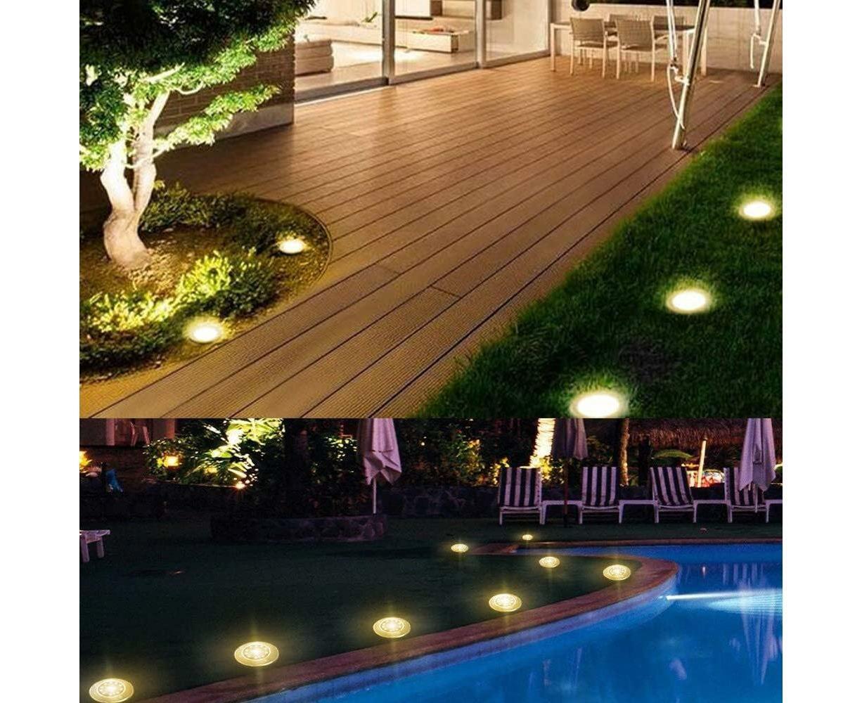 Outdoor Solar Buried Lights, 16 Led Warm White Waterproof Stainless Steel Spotlights For Patio, Yard Garden Path, Garage Walkway Decoration