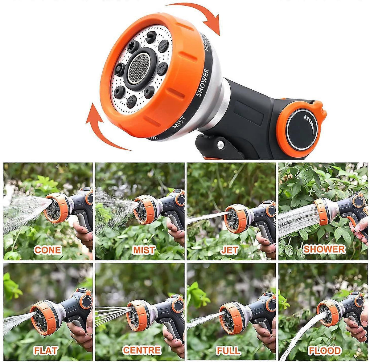 Watering gun with 8 watering modes, garden hose gun, high pressure hose nozzle, suitable for watering lawns, car washing, pet shower