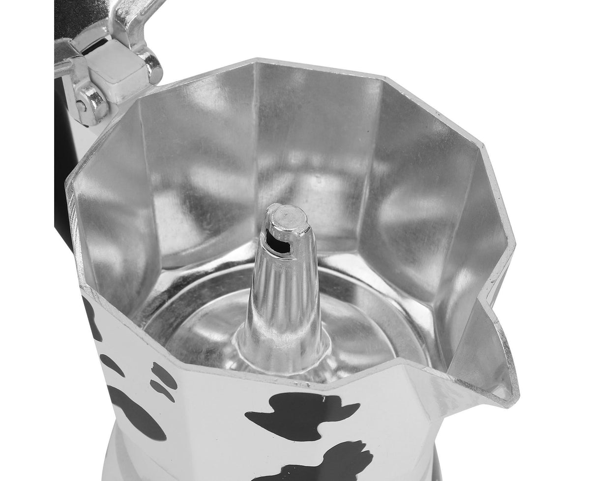 Aluminum Coffee Pot Kettle, Moka Maker for Home Use, Milk Cow Color, 3 Cups, 150ml