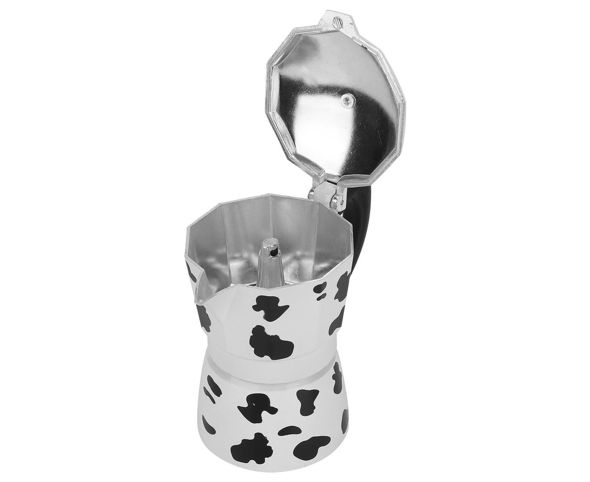 Aluminum Coffee Pot Kettle, Moka Maker for Home Use, Milk Cow Color, 3 Cups, 150ml