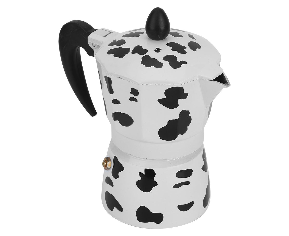Aluminum Coffee Pot Kettle, Moka Maker for Home Use, Milk Cow Color, 3 Cups, 150ml