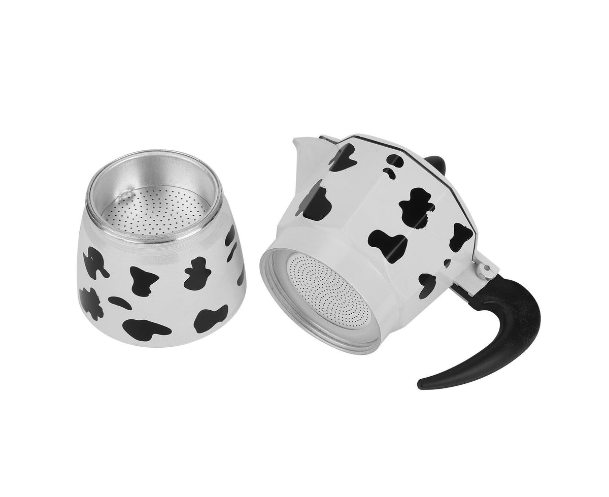 Aluminum Coffee Pot Kettle, Moka Maker for Home Use, Milk Cow Color, 3 Cups, 150ml