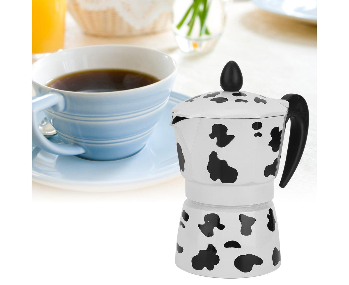 Aluminum Coffee Pot Kettle, Moka Maker for Home Use, Milk Cow Color, 3 Cups, 150ml