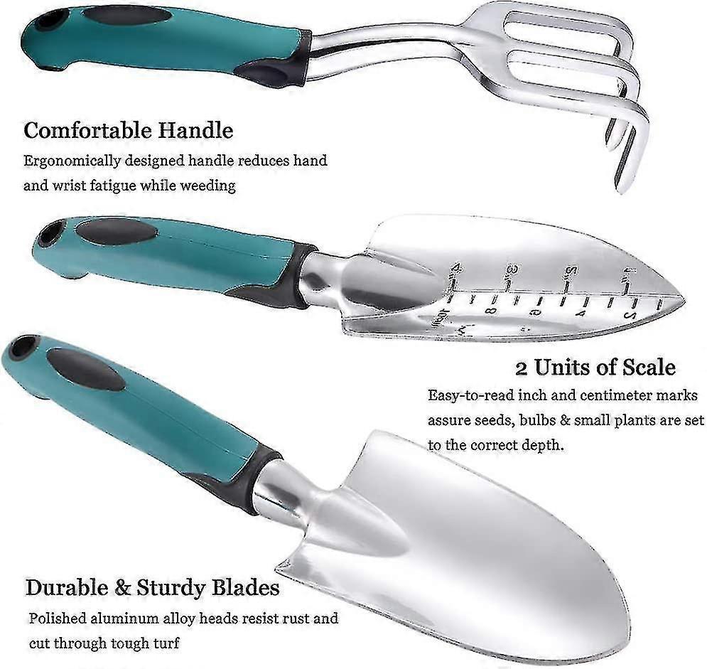 Garden Tool Set, 3-piece Heavy-duty Gardening Tool Cast Aluminum With Soft Rubber Non-slip Handle Durable Garden Hand Tools