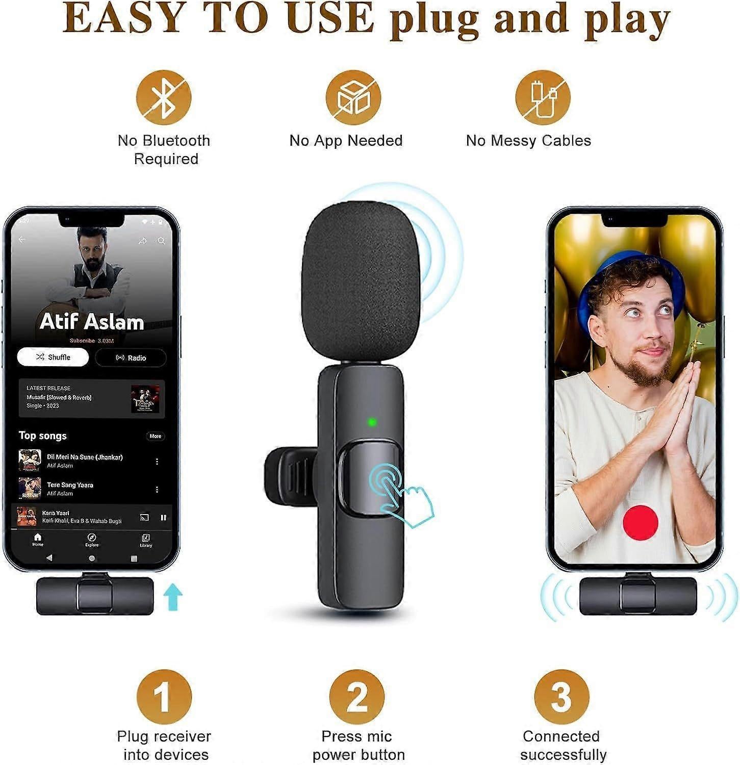 K8 Wireless Lavalier Microphone - Clip-on Mini Mic for Streaming or Interviews