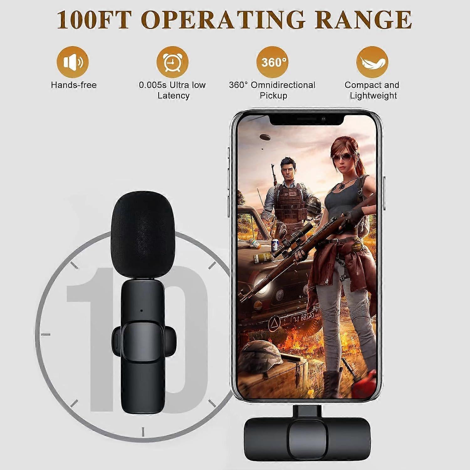 K8 Wireless Lavalier Microphone - Clip-on Mini Mic for Streaming or Interviews