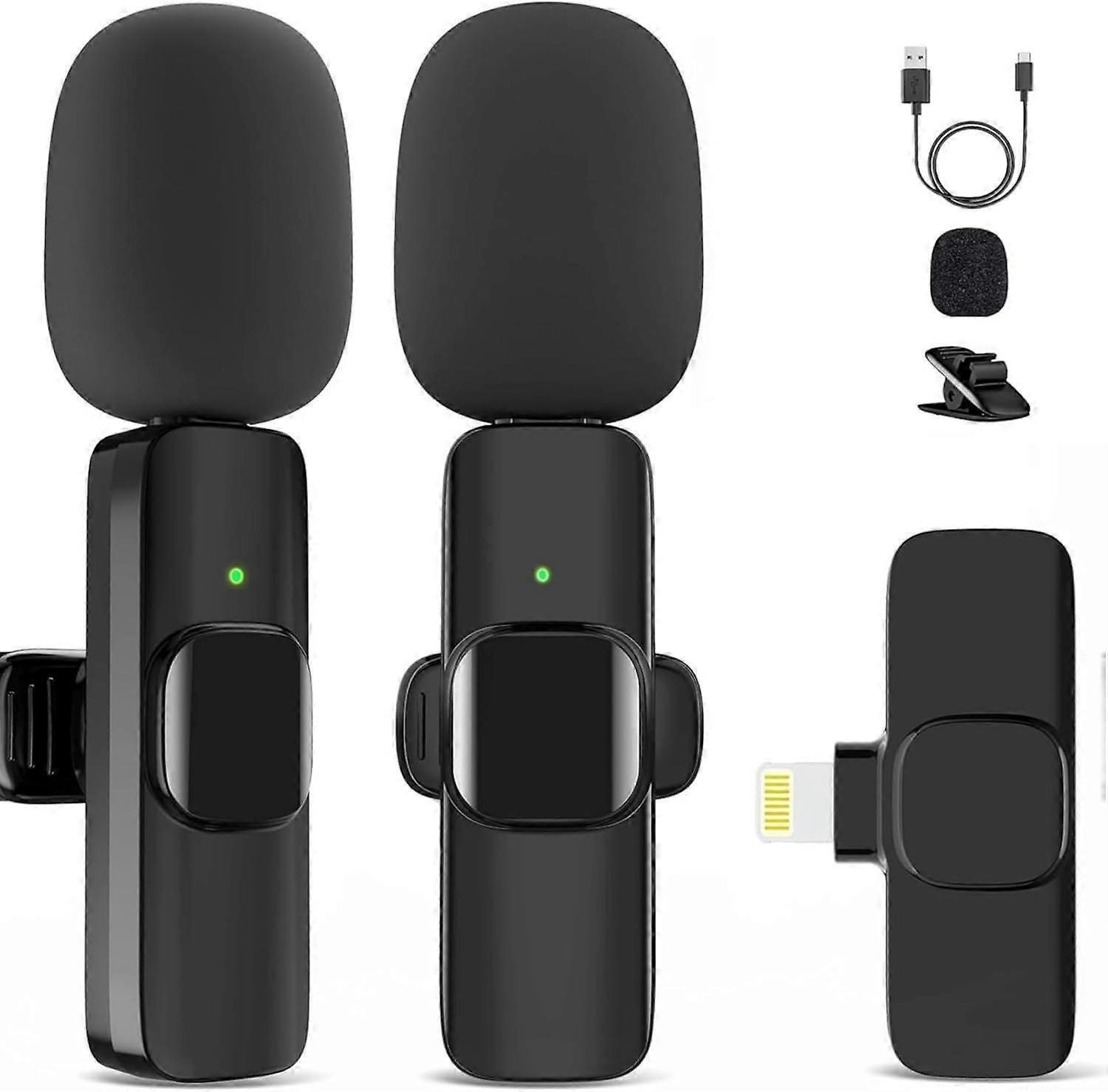 2-Pack Wireless Lavalier Microphones - Clip-on Mini Mics for iPhone Recording