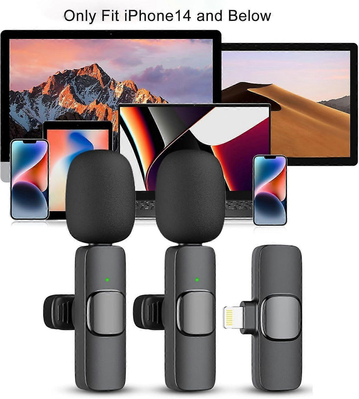 2-Pack Wireless Lavalier Microphones - Clip-on Mini Mics for iPhone Recording