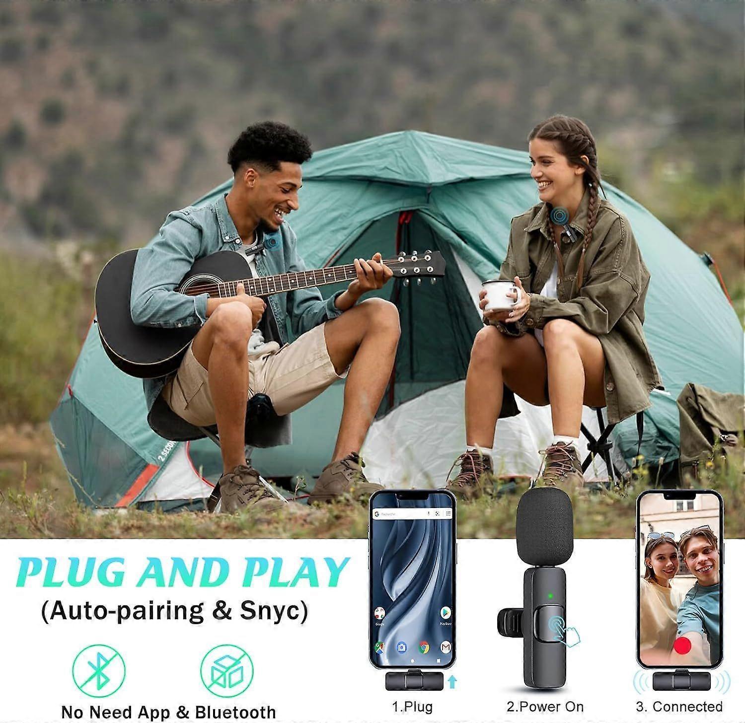 2-Pack Wireless Lavalier Microphones - Clip-on Mini Mics for iPhone Recording