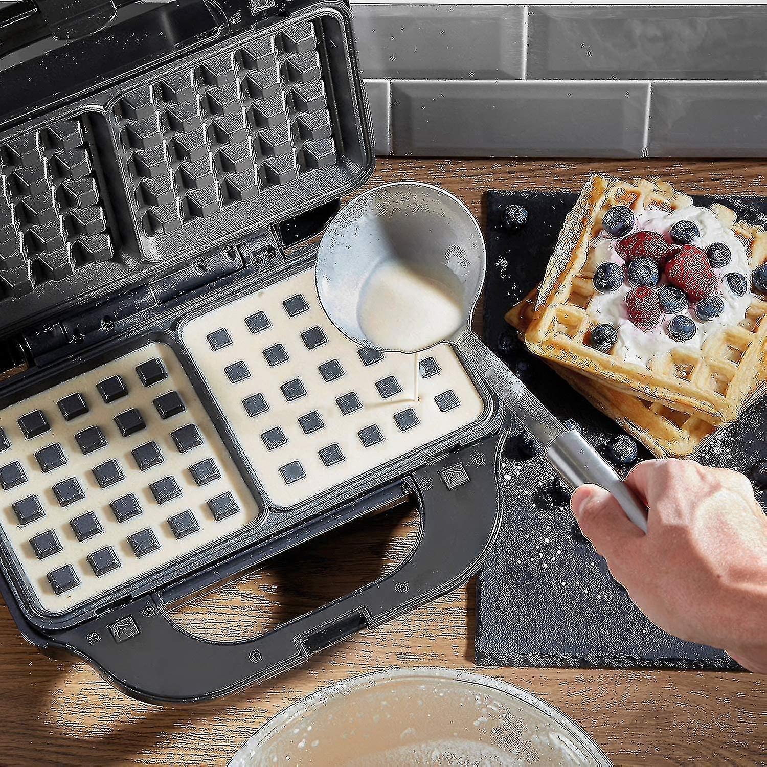 Waffle & Sandwich Maker - 2-in-1 Waffle Iron Panini Press Toaster Breakfast Machine