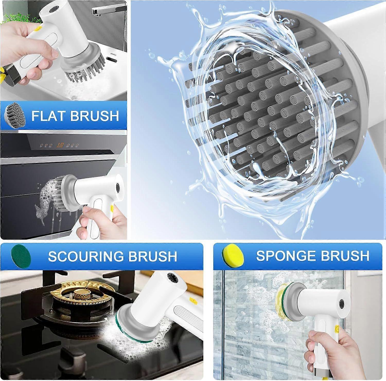 Electric Cleaning Brush with 4 Heads, 2 Modes Rotating Scrubber