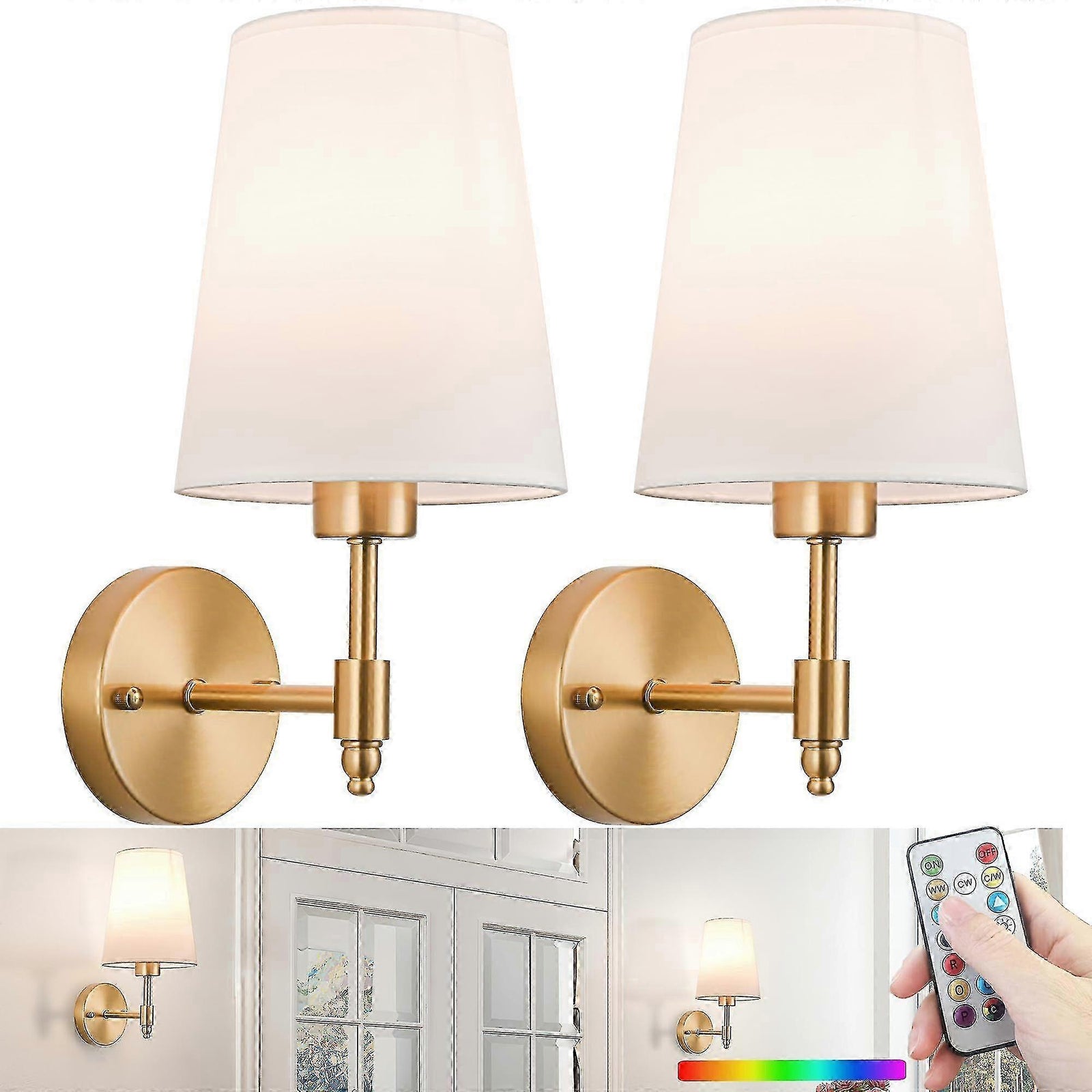 Battery Operated Wall Sconces Set of 2, Rechargeable Cordless LED Lights