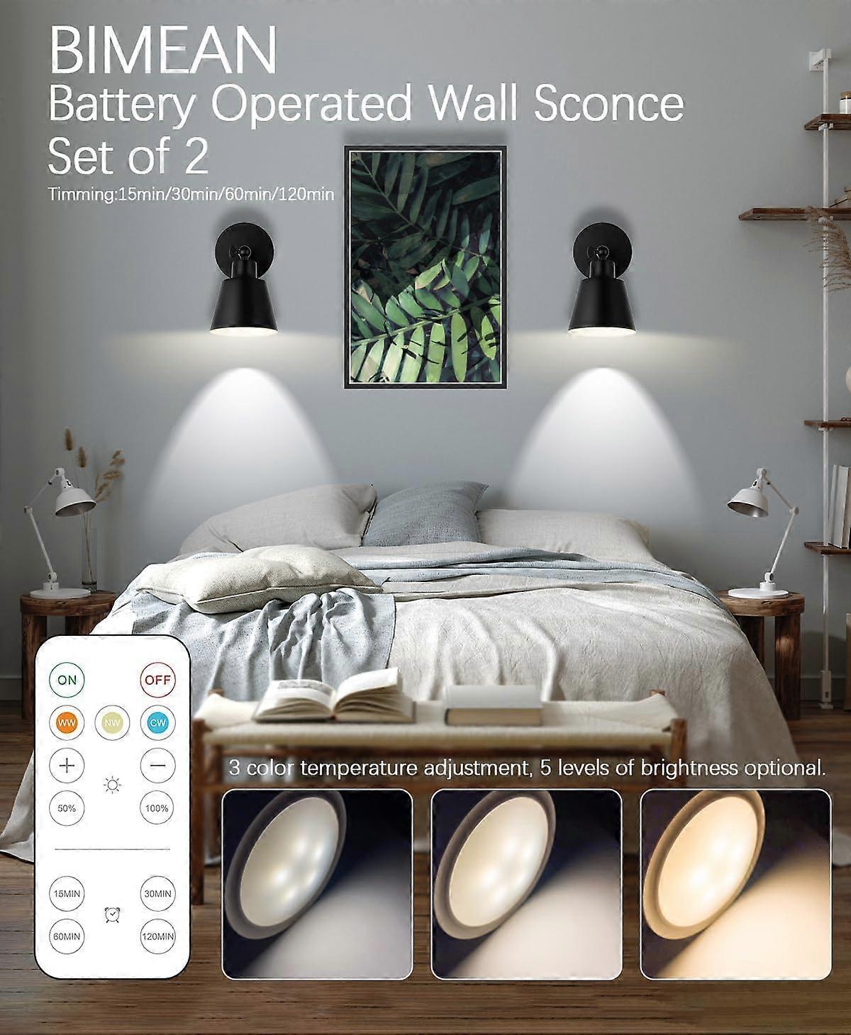 Battery Operated Wall Sconce Set of 2, Wireless LED Light with Remote, Dimmable