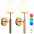 Battery Operated Wall Sconce Set of 2, Wireless Remote Dimmable LED, Gold Fabric Shade