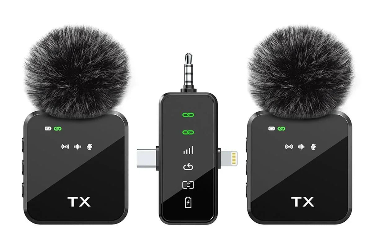 3 in 1 Microphone for iPhone/Android/Camera Mini Microphone ireless Lavalier Microphone for Record Interview Vlogs YouTube Tiktok