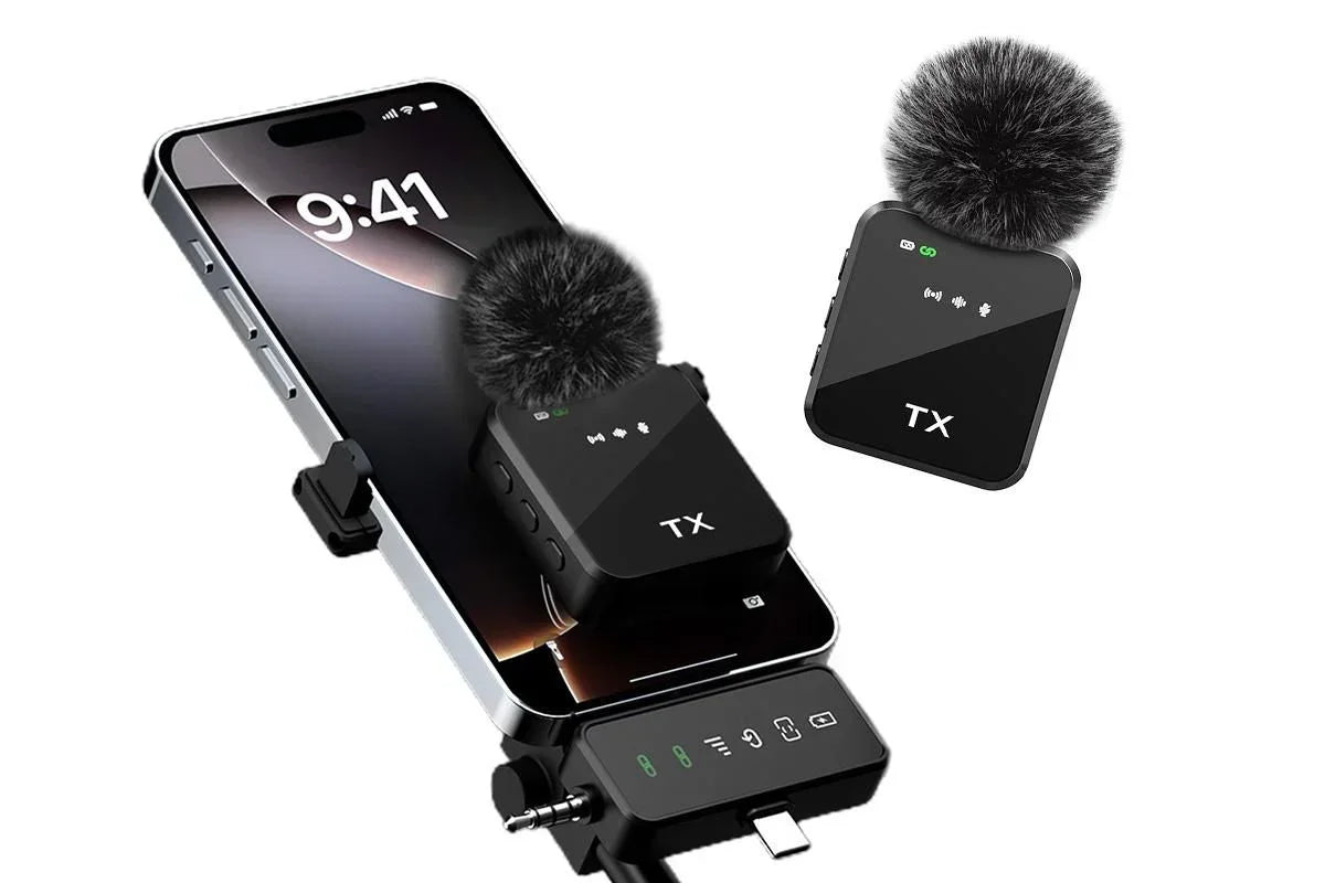3 in 1 Microphone for iPhone/Android/Camera Mini Microphone ireless Lavalier Microphone for Record Interview Vlogs YouTube Tiktok