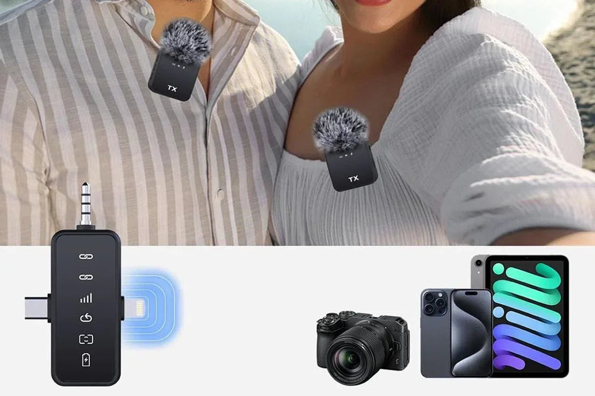 3 in 1 Microphone for iPhone/Android/Camera Mini Microphone ireless Lavalier Microphone for Record Interview Vlogs YouTube Tiktok