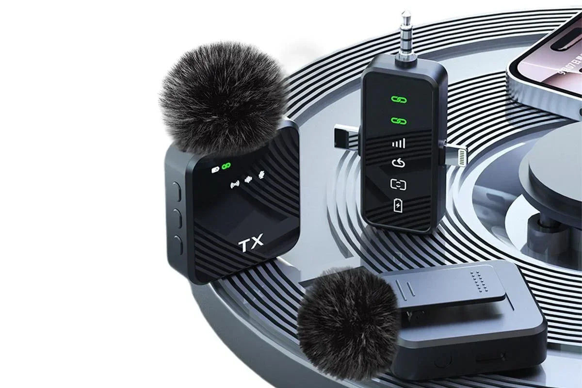 3 in 1 Microphone for iPhone/Android/Camera Mini Microphone ireless Lavalier Microphone for Record Interview Vlogs YouTube Tiktok