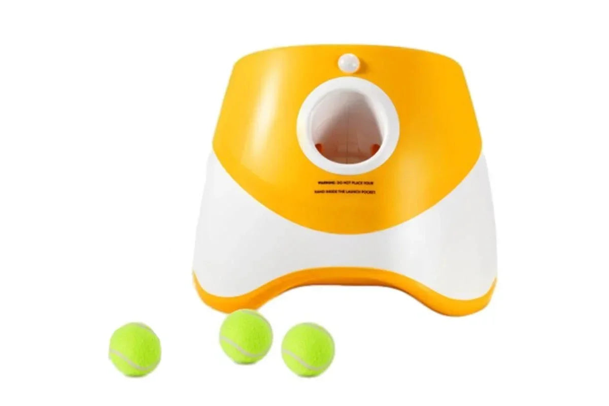 Dog Ball Launcher Thrower Automatic Tennis Fetch Throwing Machine with 3 Balls -Orange