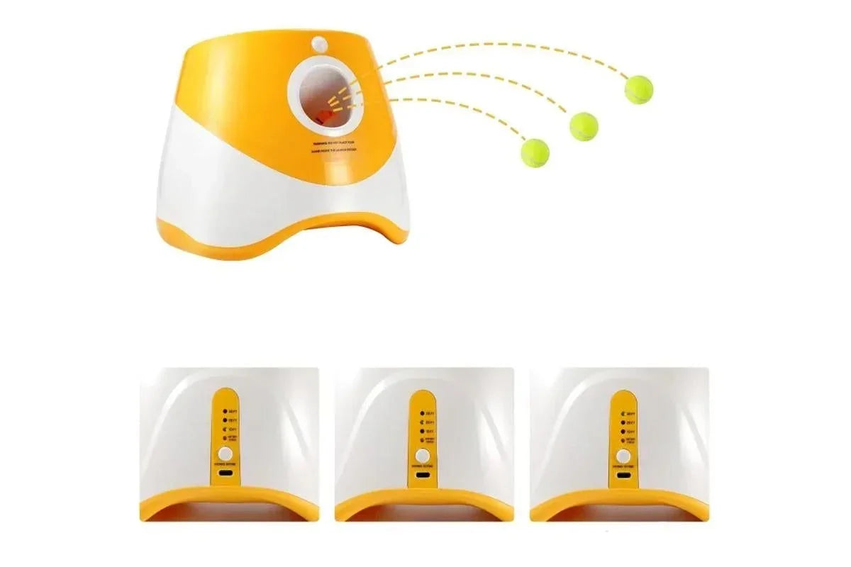Dog Ball Launcher Thrower Automatic Tennis Fetch Throwing Machine with 3 Balls -Orange