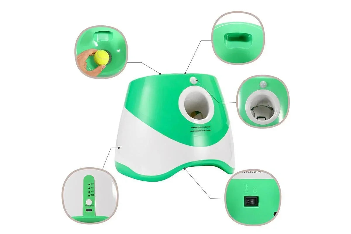 Dog Ball Launcher Thrower Automatic Tennis Fetch Throwing Machine with 3 Balls -Green