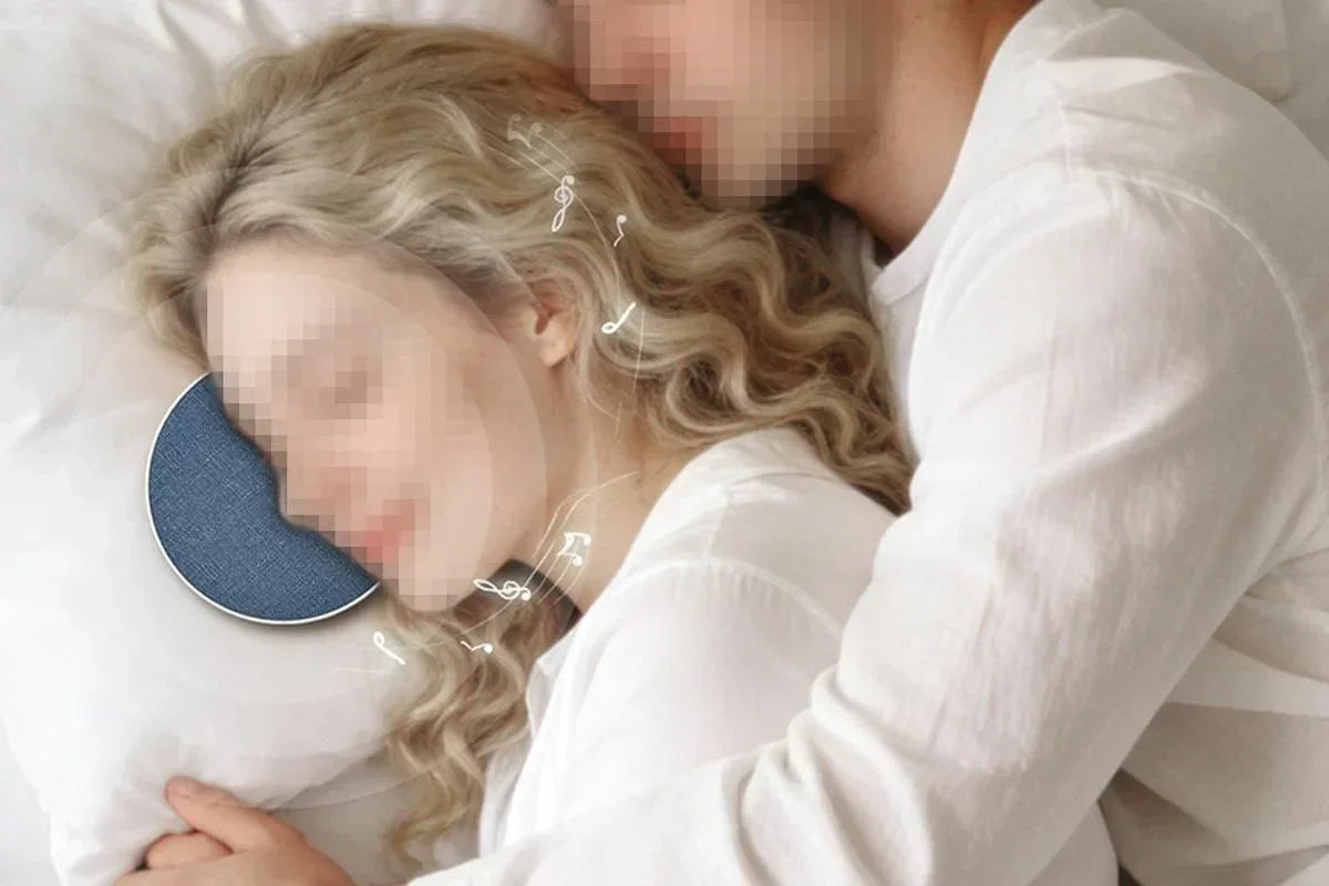 Under‑Pillow Speaker – 92mm Bluetooth 5.4, White Noise, Linen Cover (Blue)
