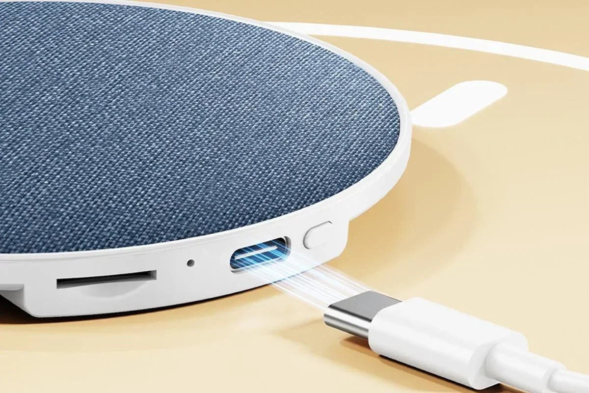 Under‑Pillow Speaker – 92mm Bluetooth 5.4, White Noise, Linen Cover (Blue)