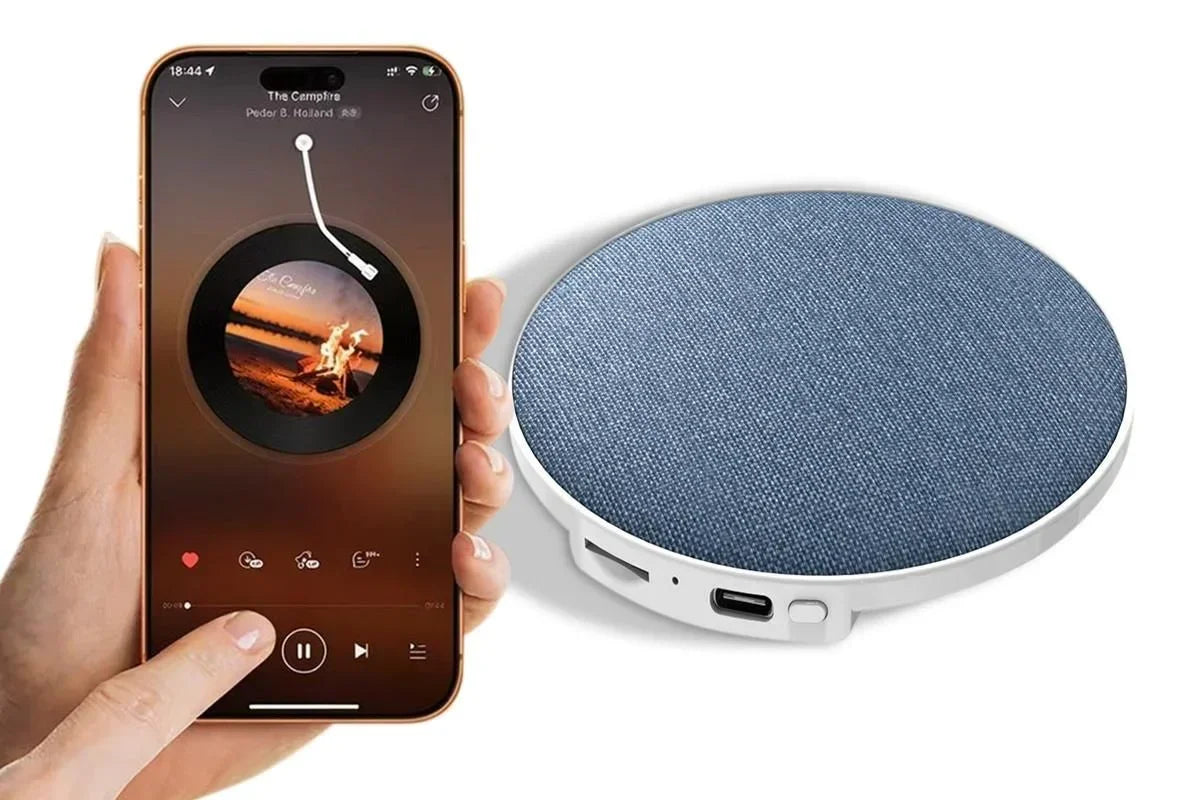 Under‑Pillow Speaker – 92mm Bluetooth 5.4, White Noise, Linen Cover (Blue)