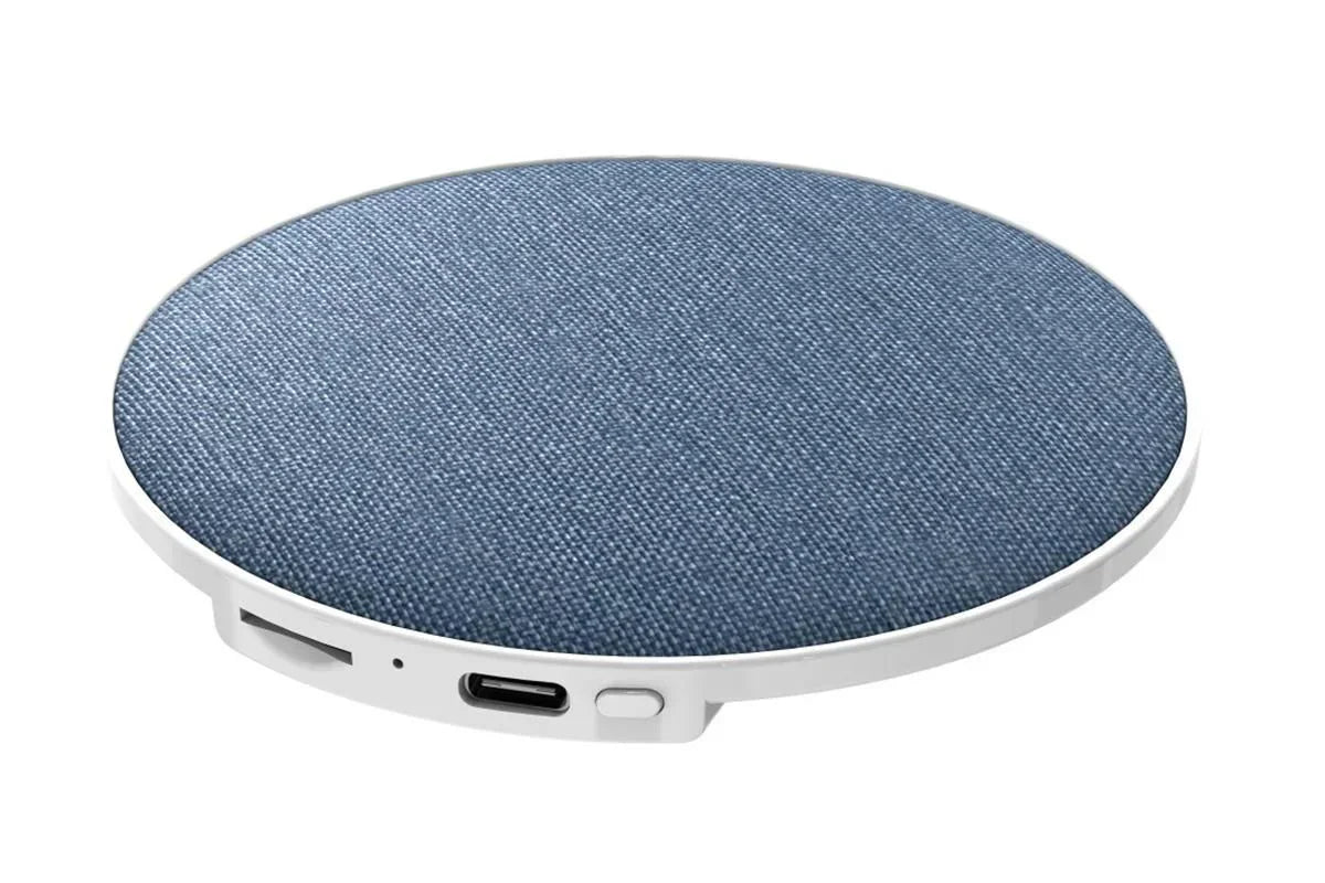Under‑Pillow Speaker – 92mm Bluetooth 5.4, White Noise, Linen Cover (Blue)