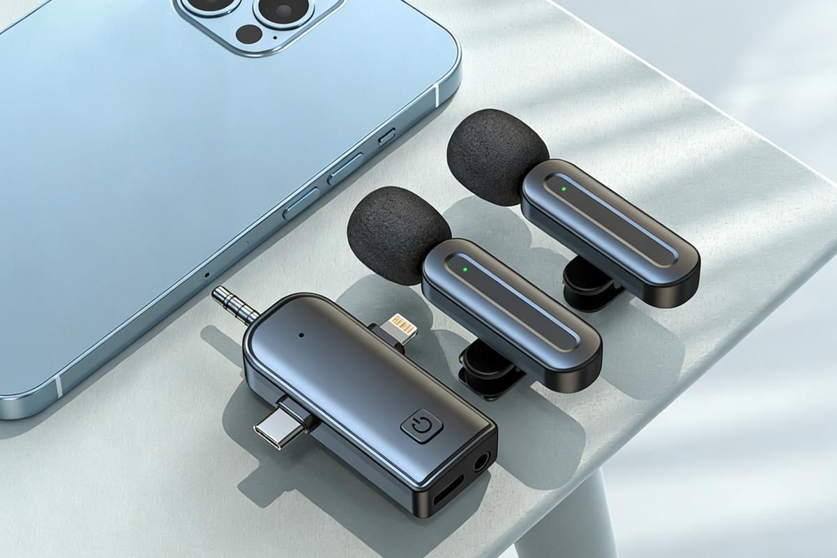 2.4G Wireless Lavalier Microphones for iPhone Android USB-C Lightning Plug Play