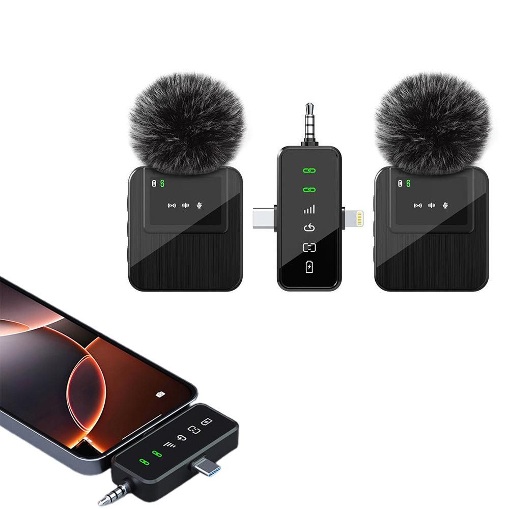 2.4G Wireless Lavalier Microphones for iPhone Android USB-C Lightning Plug Play