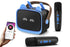 Mini Karaoke Machine Toys Gifts Portable MP3 Player with 2 Wireless Microphone - Blue