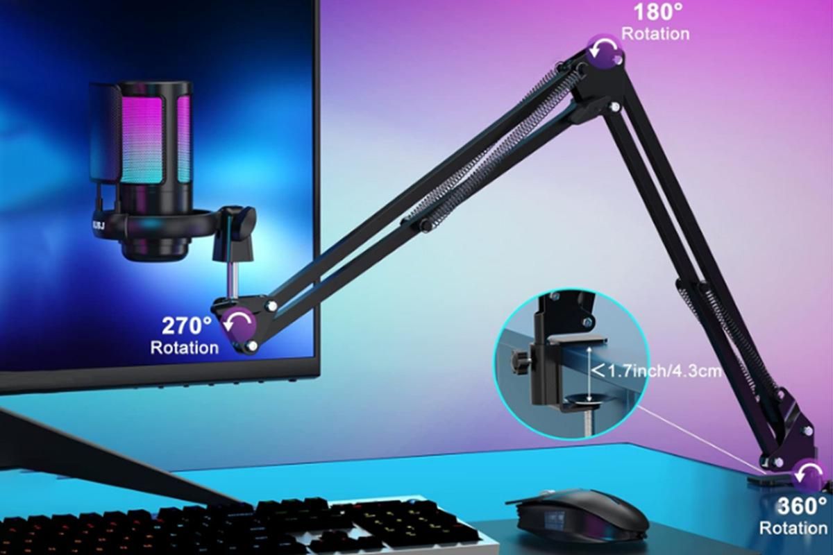 USB Gaming Microphone Kit for PC Gain Control with Pop Filter Boom Stand