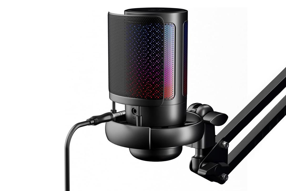 USB Gaming Microphone Kit for PC Gain Control with Pop Filter Boom Stand