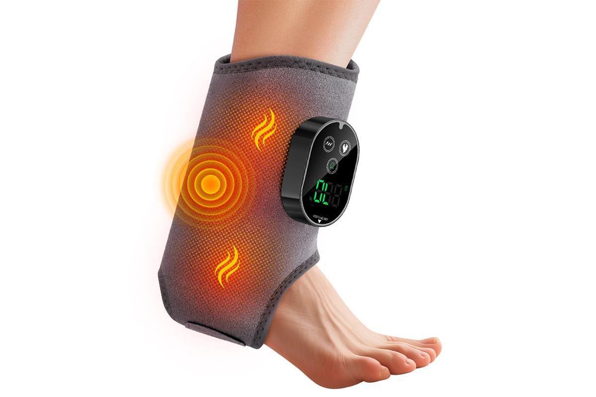Electric Foot Ankle Massager Joint Pain Relief Heating Vibration Hot Compress - Gray