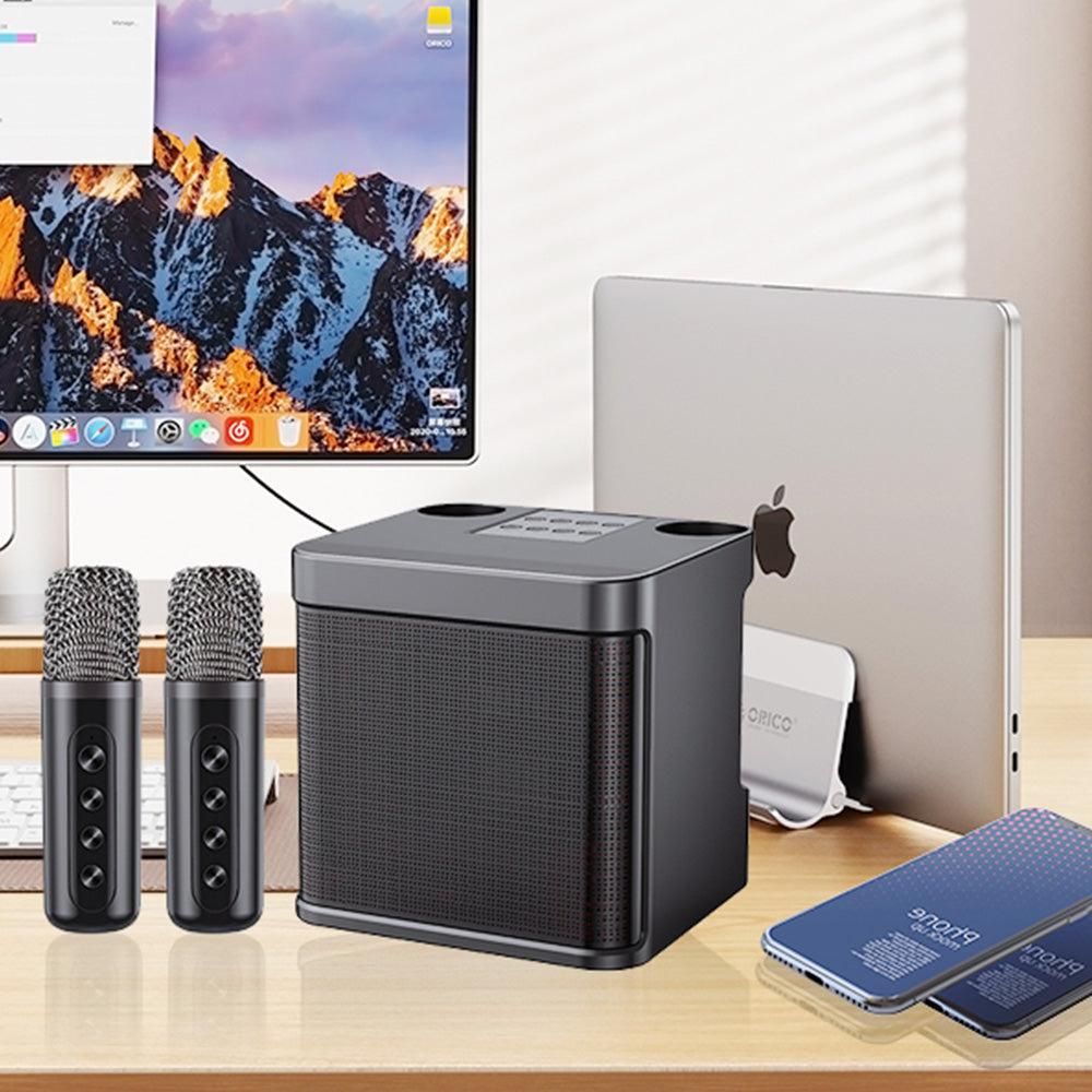 Portable Karaoke Machine with 2 Wireless Microphones Portable Bluetooth Speaker for Family Party Singing Black