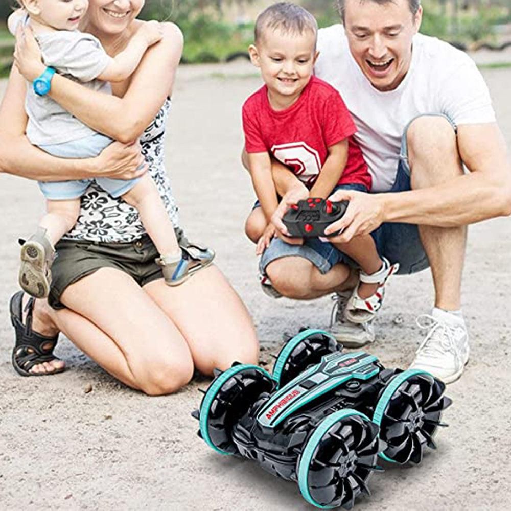 2.4Ghz Remote Control Gesture Sensor Toy Car Boat Truck 4WD Waterproof RC Amphibious Vehicle-Blue