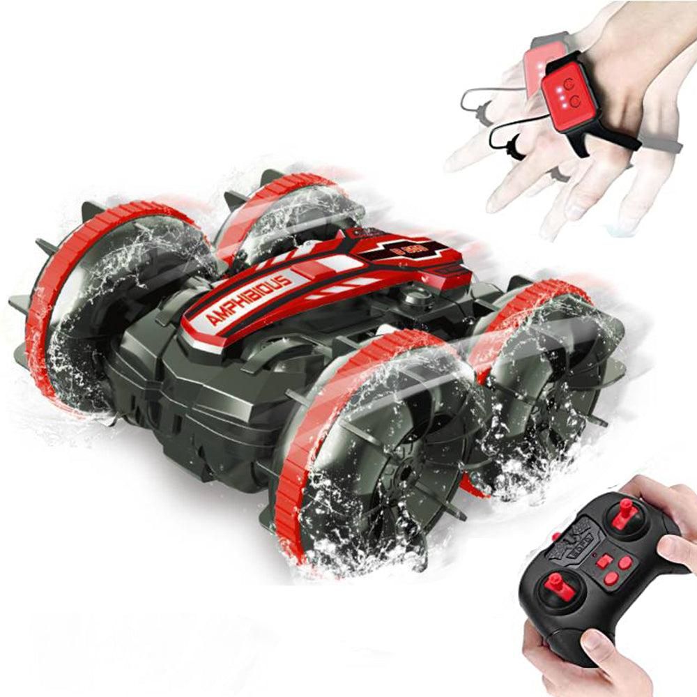 2.4Ghz Remote Control Gesture Sensor Toy Car Boat Truck 4WD Waterproof RC Amphibious Vehicle-Blue