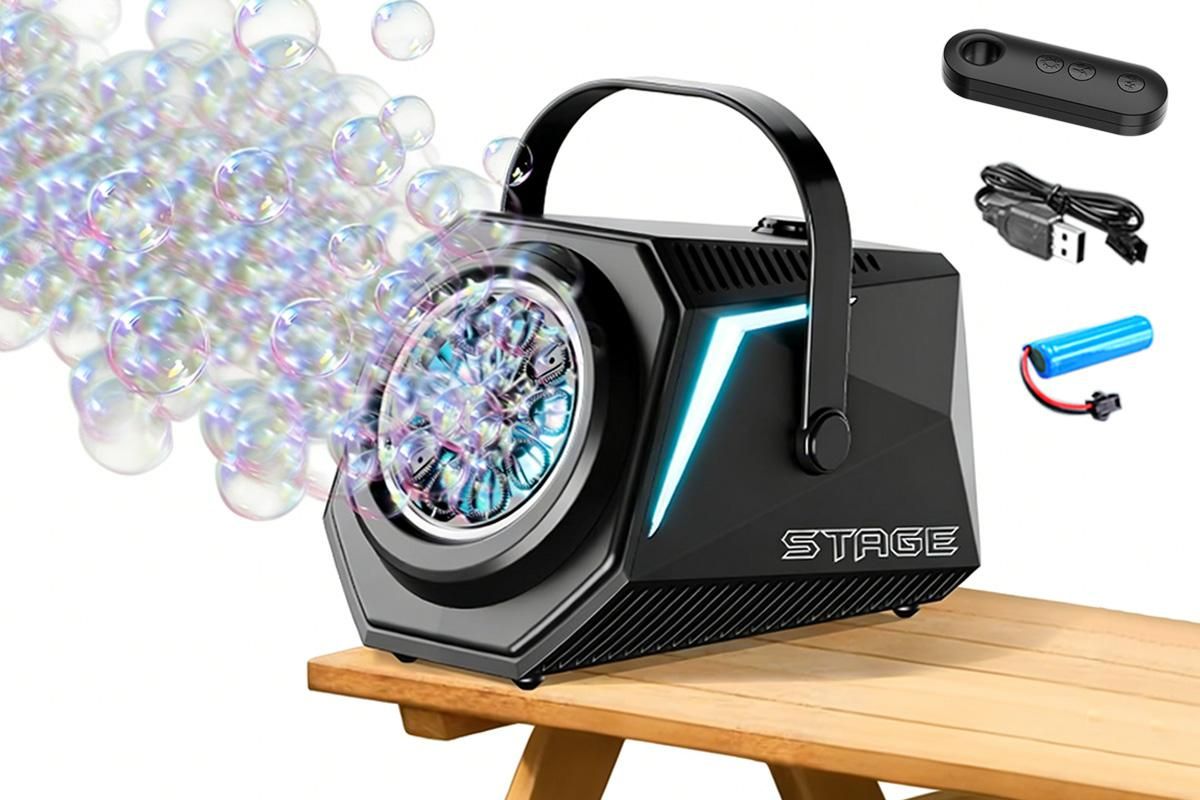 Bubble Machine Automatic Minute Big Bubbles Blower Maker for Outdoor Birthday Parties Black