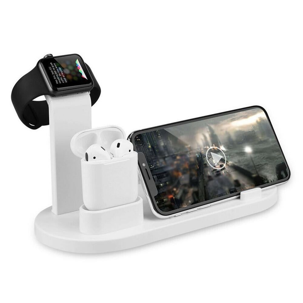 Wireless Charger Dock 3 in 1 Charging Station Wireless Charger Stand for Apple iPhone Watch -White