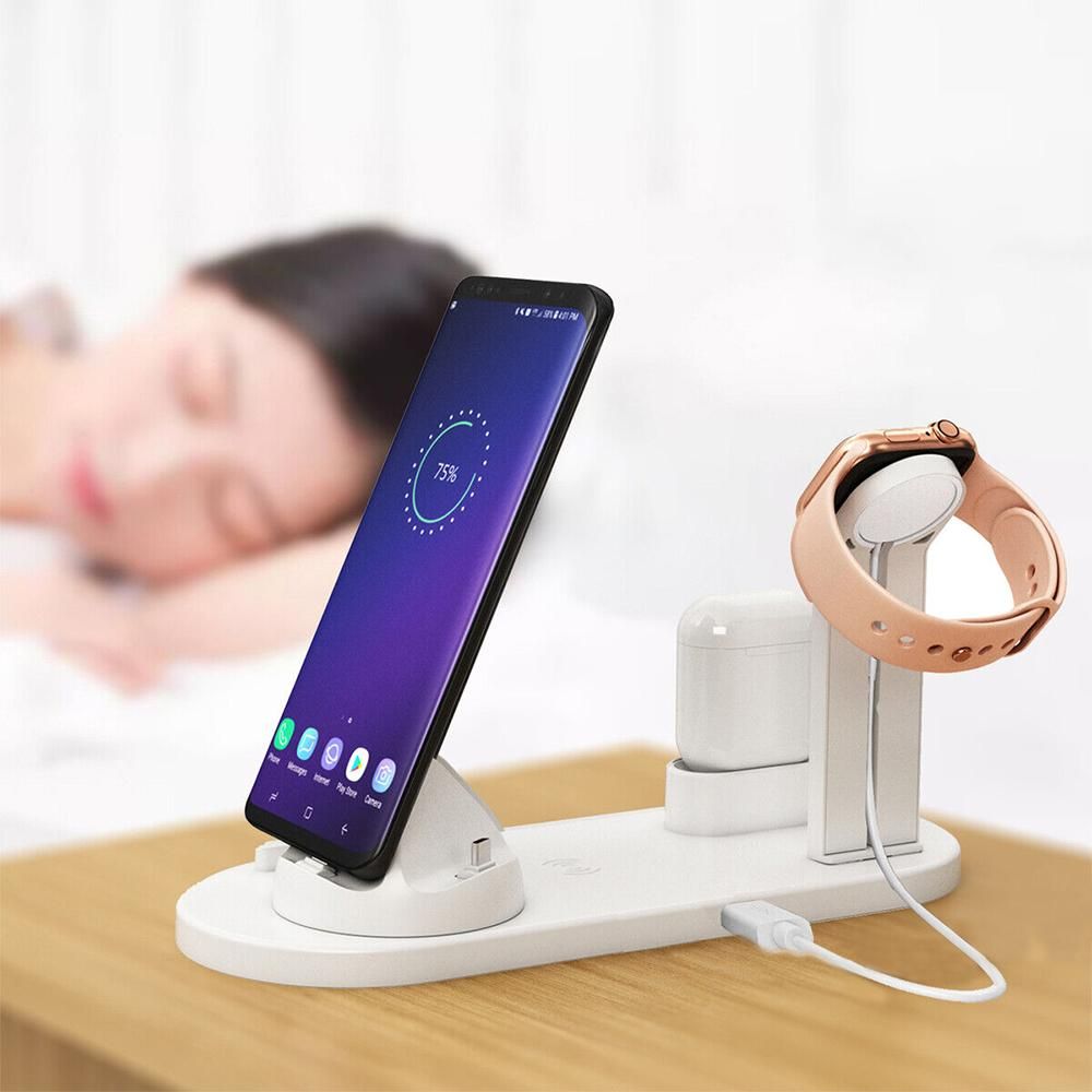Wireless Charger Dock 3 in 1 Charging Station Wireless Charger Stand for Apple iPhone Watch -White