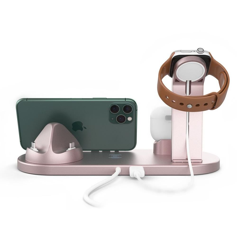 Wireless Charger Dock 3 in 1 Charging Station Wireless Charger Stand for Apple iPhone Watch -Rose gold
