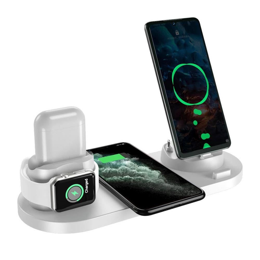 Wireless Charging Station Compatible for Apple 6 in 1 Charger Stand Dock -Black - charging together