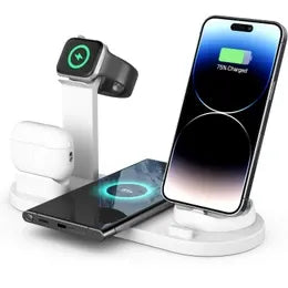 Wireless Charging Station Compatible for Apple 6 in 1 Charger Stand Dock -White - charging together