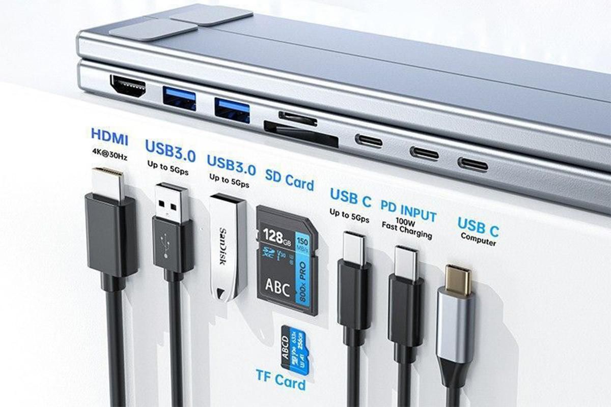 8-in 1 Laptop Stand with Docking Station USB 3.0 PD 100W 4K HDMI for MacBook