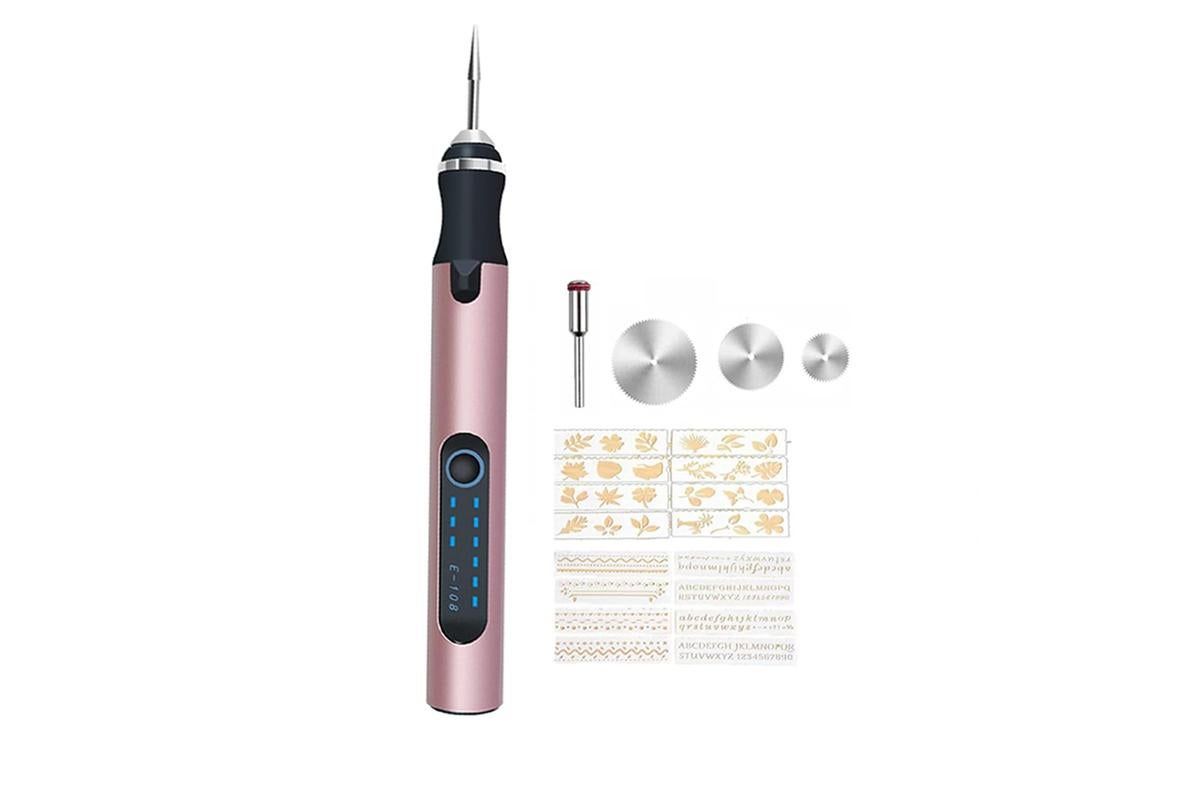 Electric Micro Engraver Pen DIY Engraving Tool Kit Cordless Portable Rechargeable Engraving Pen-Pink